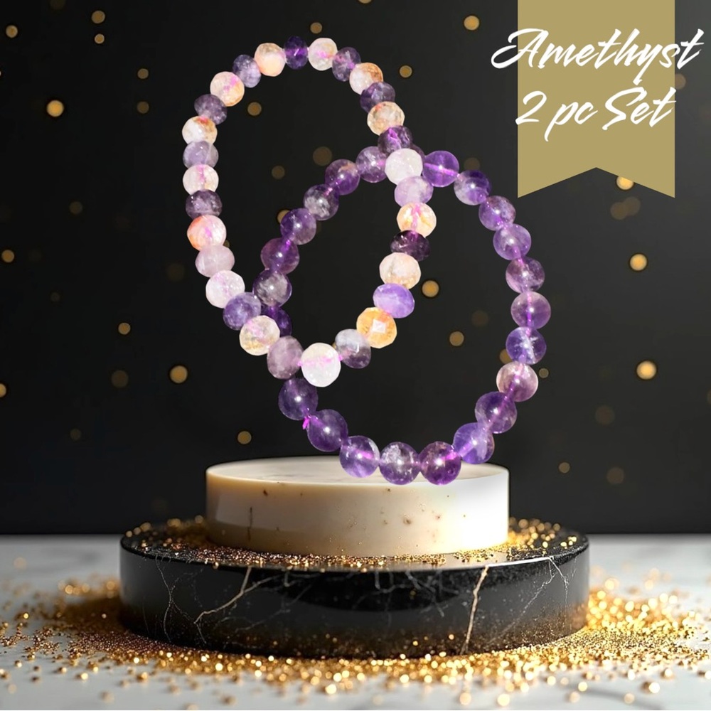 Amethyst Beaded 8mm Bracelet Set